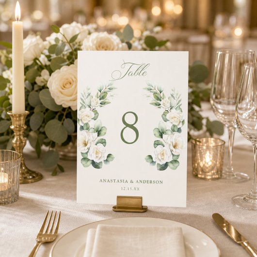 Numéro de table de mariage à la verdure botanique