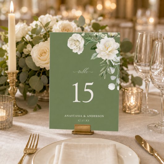 Numéro de table de mariage à la verdure botanique
