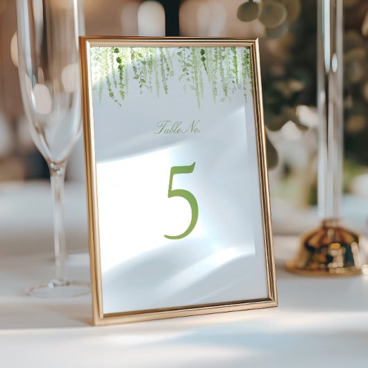 Numéro de table de mariage à la verdure en cascade