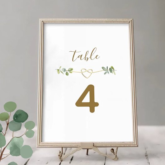 Numéro de table de mariage à la verdure neutre élé