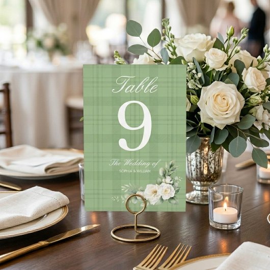 Numéro de table de mariage à la verdure Rose Blanc