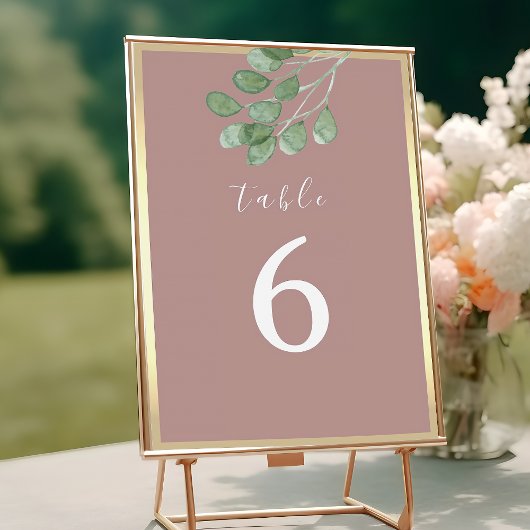 Numéro de table de mariage à la verdure rose pouss