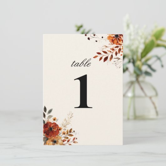 Numéro de table de mariage à l'aquarelle automnale (Debout devant)