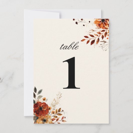 Numéro de table de mariage à l'aquarelle automnale (Devant)
