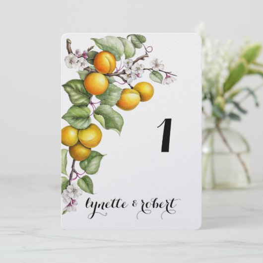 Numéro de table de mariage à l'aquarelle de fruits (Debout devant)