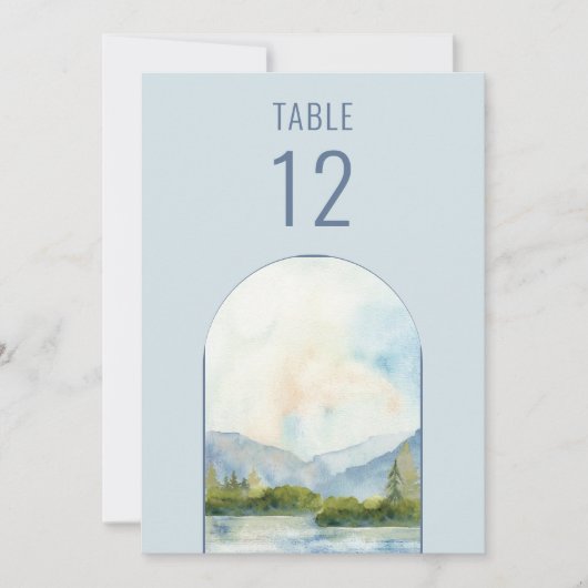 Numéro de table de mariage à l'aquarelle du lac de (Devant)