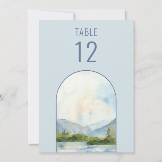 Numéro de table de mariage à l'aquarelle du lac de (Dos)