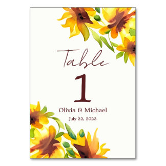 Numéro de table de mariage à l'aquarelle élégante