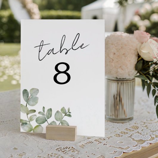 Numéro de table de mariage à l'aquarelle Eucalyptu