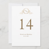 Numéro de table de mariage à monogramme blanc et o (Devant)