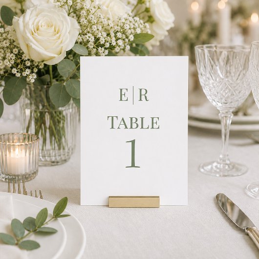 Numéro de table de mariage à monogramme blanc et o