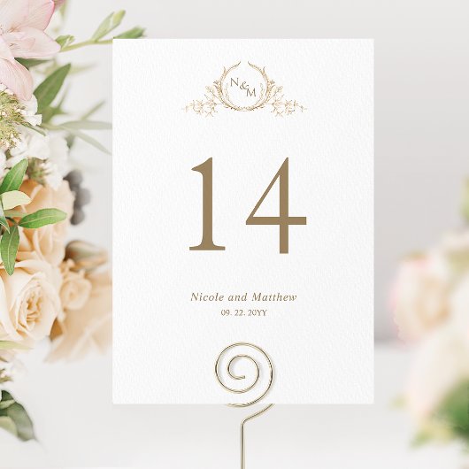 Numéro de table de mariage à monogramme blanc et o