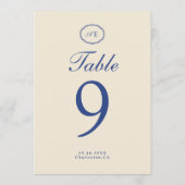 Numéro de table de mariage à monogramme bleu franç (Dos)