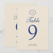 Numéro de table de mariage à monogramme bleu franç (Devant / Derrière)