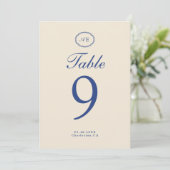 Numéro de table de mariage à monogramme bleu franç (Debout devant)