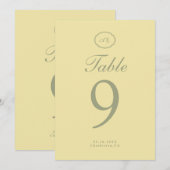 Numéro de table de mariage à monogramme jaune beur (Devant / Derrière)