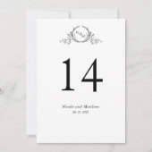 Numéro de table de mariage à monogramme noir et bl (Devant)