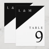 Numéro de table de mariage à monogramme noir et bl (Devant / Derrière)