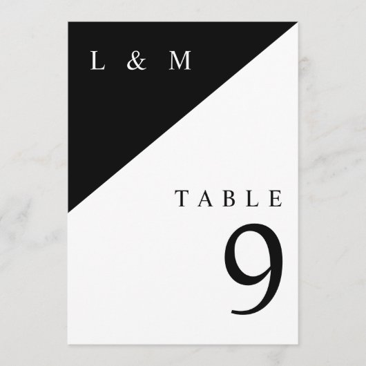 Numéro de table de mariage à monogramme noir et bl (Devant)