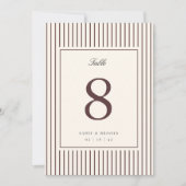 Numéro de table de mariage à rayure bordeaux 5x7 (Devant)