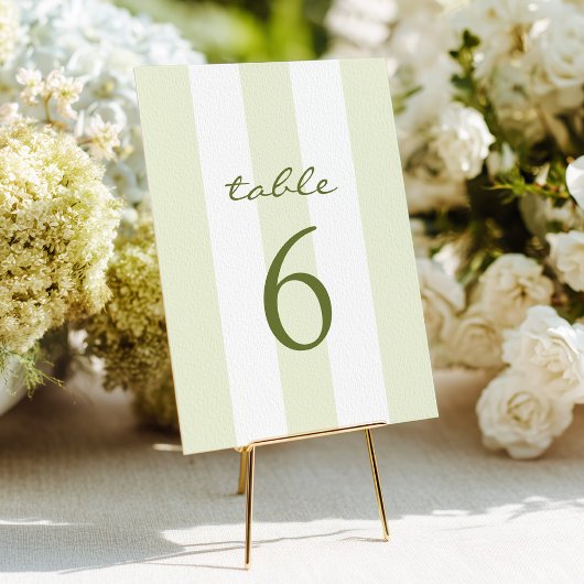 Numéro de table de mariage à rayure verte