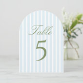 Numéro de table de mariage à rayures bleues élégan (Debout devant)