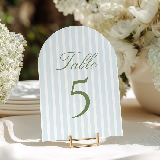 Numéro de table de mariage à rayures bleues élégan