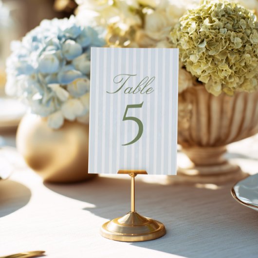 Numéro de table de mariage à rayures bleues élégan