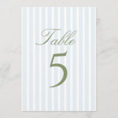 Numéro de table de mariage à rayures bleues élégan (Devant)