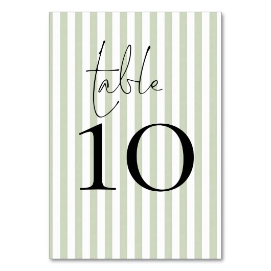 Numéro de table de mariage à rayures vert sauge (Par défaut)