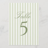 Numéro de table de mariage à rayures vertes élégan (Devant)