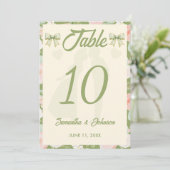Numéro de table de mariage à ruban gingham vert Wi (Debout devant)