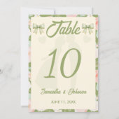 Numéro de table de mariage à ruban gingham vert Wi (Dos)