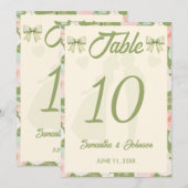 Numéro de table de mariage à ruban gingham vert Wi (Devant / Derrière)