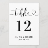 Numéro de table de mariage à script cœur moderne (Dos)