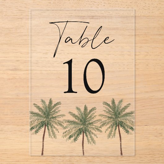 Numéro de table de Mariage acrylique minimal Palm  (Recto)