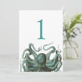 Numéro de table de mariage aquarium vert pieuvre (Debout devant)
