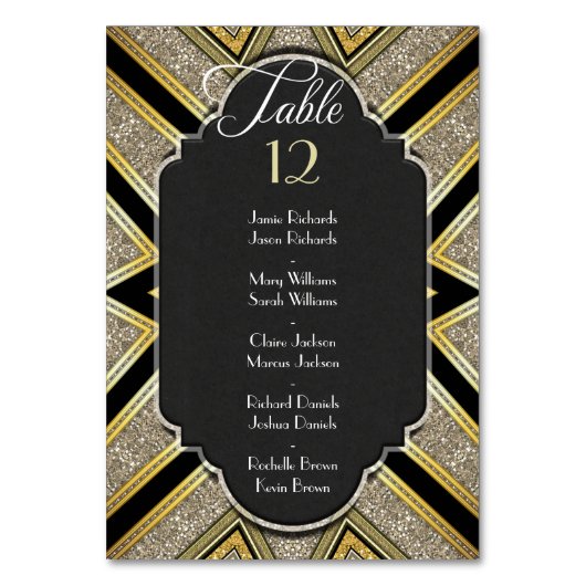 Numéro de table de mariage Art Déco Goldy avec nom (Dos)