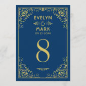 Numéro de table de mariage Art Déco Or et Navy fon (Dos)