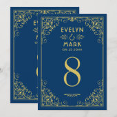 Numéro de table de mariage Art Déco Or et Navy fon (Devant / Derrière)