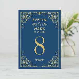 Numéro de table de mariage Art Déco Or et Navy fon