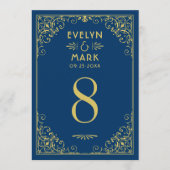 Numéro de table de mariage Art Déco Or et Navy fon (Devant)