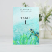 Numéro de table de mariage art plage océan tortue  (Debout devant)