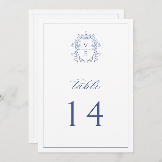 Numéro de table de mariage au blason monogramme bl (Devant / Derrière)