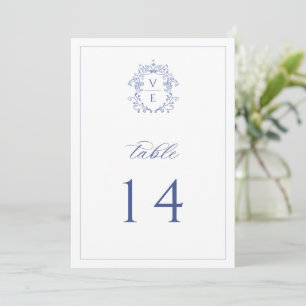 Numéro de table de mariage au blason monogramme bl