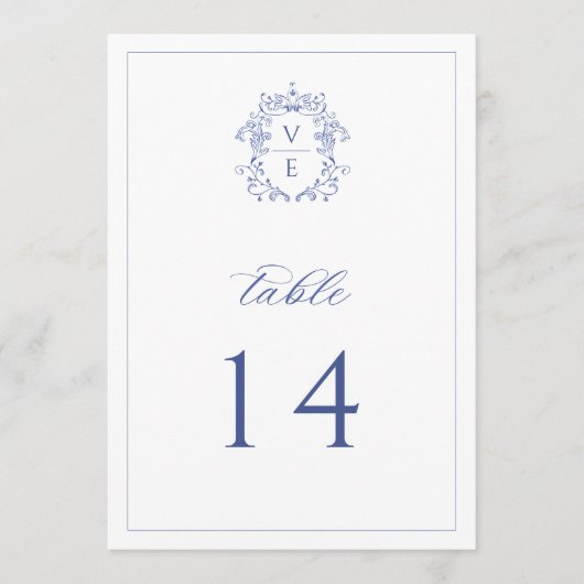 Numéro de table de mariage au blason monogramme bl (Devant)