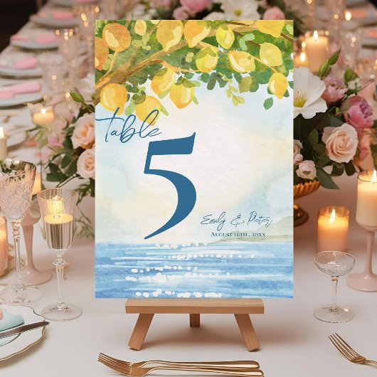 Numéro de table de mariage au bosquet de citron mé