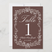 Numéro de table de mariage au chocolat brun floral (Devant)