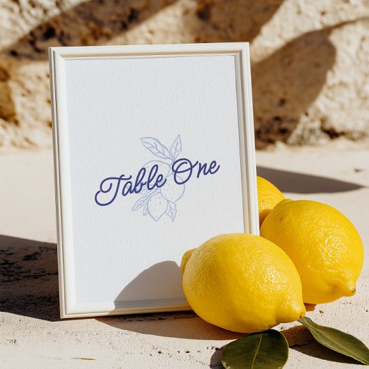 Numéro de table de mariage au citron bleu et jaune