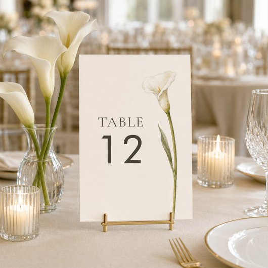 Numéro de table de mariage au lys calla blanc mode
